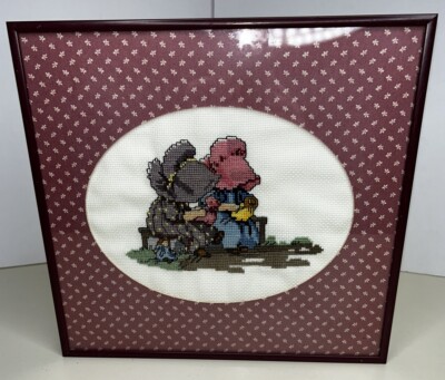Sunbonnet Girls Cross Stitch Finished Prof Framed 11''x11.5'' Holly Hobby VTG