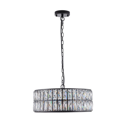 18" Modern K9 Crystal Chandelier Black Round Drum Pendant Light Ceiling Fixture - Picture 10 of 10