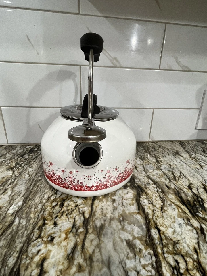 Esmalte de copo de nieve Chantal vintage sobre acero aprox. Tetera de 2,5 cuartos Foto 3 de 4