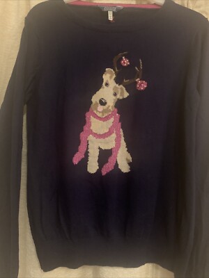 DAMEN JOULES WEIHNACHTEN FESTLICH MARIELLA INTARSIA TERRIER HUND PULLOVER GRÖSSE 14