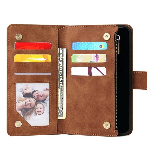 For iPhone 11 12 13 14 15 Pro Plus XR Flip Plain Card Pocket Leather Phone Case - Picture 15 of 29
