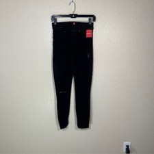 SPANX Distressed Denim Legging Jegging Vintage Black Raw Hem Stretch XS NEW