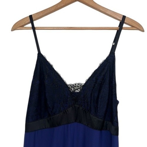 Soma Maxi Dress Nightgown Womans Size Medium Black Lace Blue Adjustable Straps - Photo 2 sur 10
