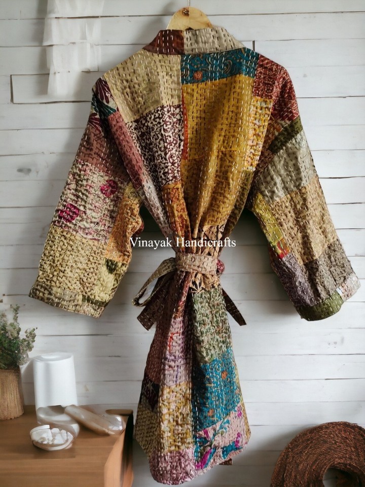Indian Patchwork Kantha Jacket, Soft Silk Kantha Jacket, Cotton Bath ...