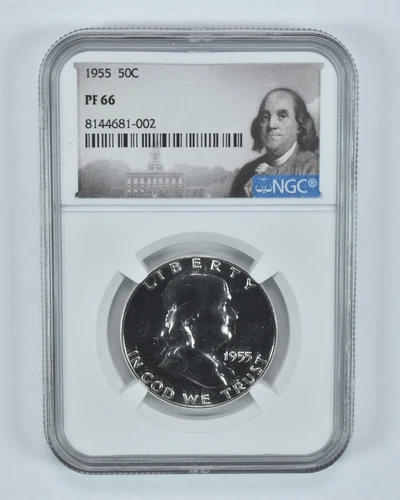 PF66 1955 Proof Franklin Half Dollar NGC Graded White Coin Spot Free PR66