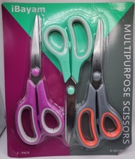 Scissors iBayam 8" Multipurpose Scissors Bulk 3-Pack Ultra Sharp Blade Shears