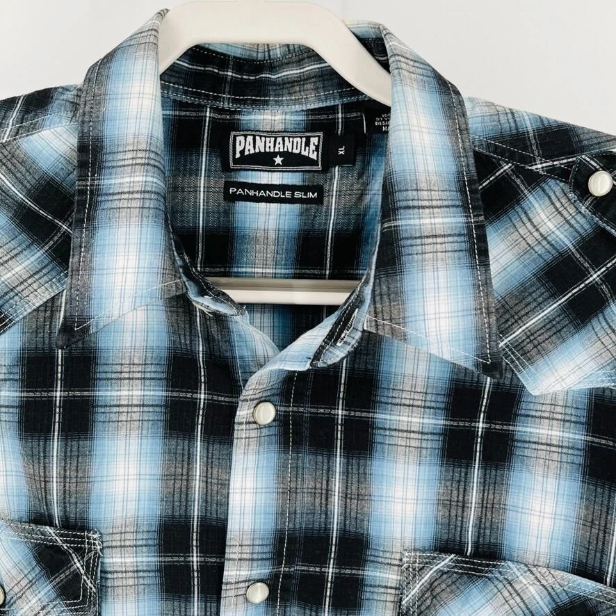 Panhandle Slim Mens Plaid Button Down Shirt Size XL Pearl Snap 90 Proof - Image 2 of 4