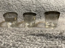 Vtg set of 3 Silver Ombre Fade Rocks Tumbler Glasses MCM Barware Dorothy Thorpe?