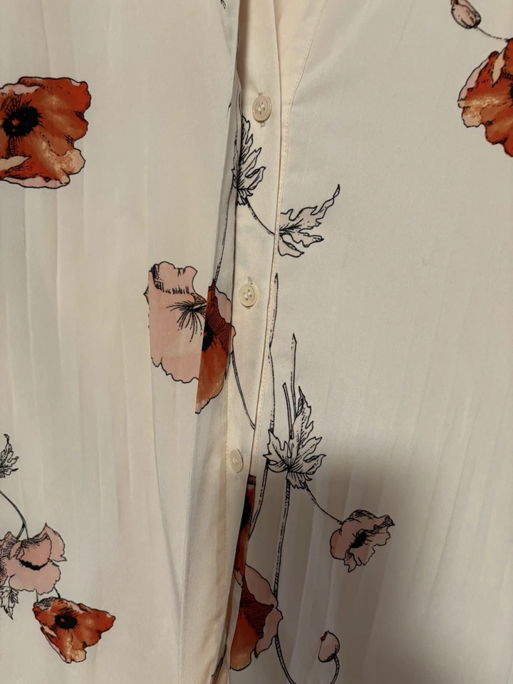 Женский Vince румяна розовый мак цветочный плиссированные длинным рукавом на пуговицах верхний размер M - Изображение 4 из 4