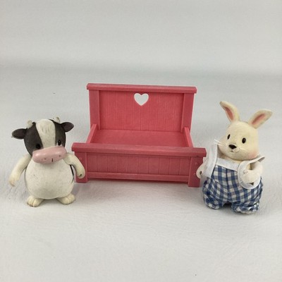 Li'l Woodzeez FitzMoo Cow Cottonball Rabbit Flocked Figures Pink Bed Battat 