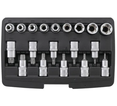 COFFRET 19 EMBOUTS ET DOUILLES TORX MALE T20 A T70 FEMELLE E10 A E24 - Photo 1/3