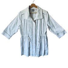 Chico's Size12/14P Floral Embroidered Jacket Linen Blend Snap Front Waist Tie