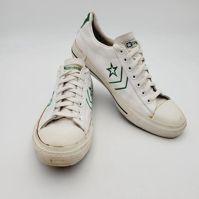 Converse Pro All Star Leather Sneakers Size 9.5 White VTG 1970'S Rare Green trim
