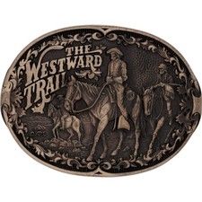 Brass Westward Trail Wagon Riders Frontier Pioneer Western Vintage Belt Buckle