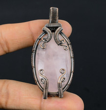 Rose Quartz Handmade Gemstones Copper Wire Wrapped Pendant Bohemian Jewelry