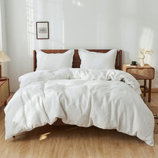 Luxurious 100 Linen King Duvet Cover Set with 2 Pillowcases - White