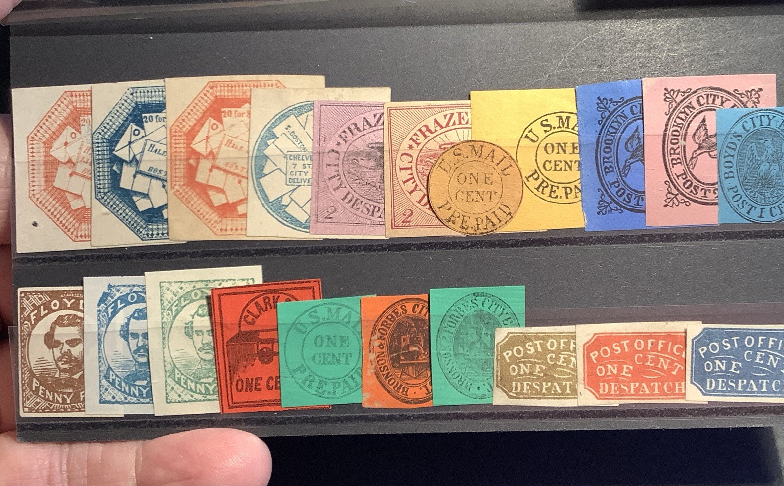 Lot of 21 US  LOCAL + CARRIER  STAMPS  1844-1870s  S Allan Taylor etc ex Exhibit