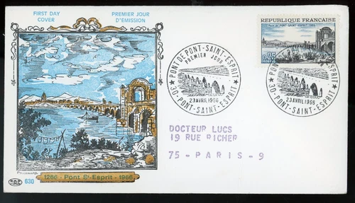 FRANCE 1966 FIRST DAY COVER, PONT-SAINT-ESPRIT BRIDGE 1266-1966 !! HH23