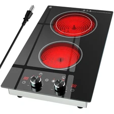 2 Burner Electric Cooktop 120V, 1800W Radiant Electric Stove Top with Counter...