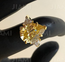 Pear Cut Canary Yellow Simulated Diamond Ring 3 Stone Trillion Side 925 Silver