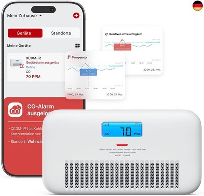 X-Sense WLAN-Kohlenmonoxid Melder mit Sprachalarm, Temperatur- &