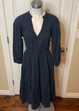 Madewell Dark Blue & White Embroidered V-Neck Midi Dress, Size S
