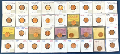 1961-1978 P-D-S BRILLIANT UNCIRCULATED LINCOLN CENT LOT (36 COINS-18 DIFFERENT)