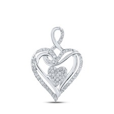 10K White Gold Womens Round Diamond Heart Pendant 1/5 Cttw