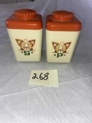 Vintage Sterlite Plastic Orange Butterfly Salt & Pepper Shakers