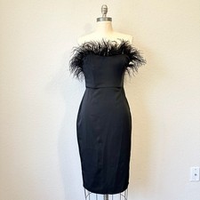 LPA Aurora Dress Womens Sz S Black Strapless Ostrich Feather Bodycon Cocktail