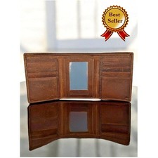 RFID Blocking Brown Vintage Leather Men's Trifold Center Flap Wallet NEW