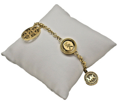 Michael Kors Logo Disc Chain Bracelet Goldtone Stainless New in Box!