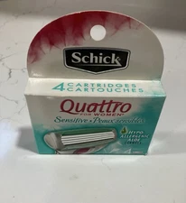 🔥NEW SCHICK Quattro for Women Sensitive Aloe Blade Refills, 4 CARTRIDGES