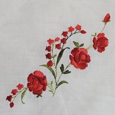 Embroidered Red Floral Handkerchief Valentine Vtg