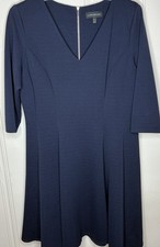 Navy Blue Dress Flattering Shapely Midi Sz 18/20 Career Lane Bryant 3/4 Sleeves