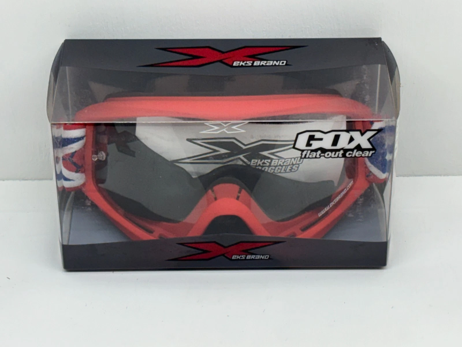 New EKS Brand GOX Flat-Out Mirror Goggles One Size White Red Blue Motocross