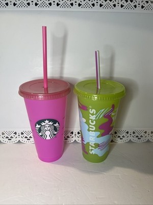 Starbucks 24OZ Transparent Color Changing Cold Tumbler w Lid/Straw/Pink ,  Green | eBay