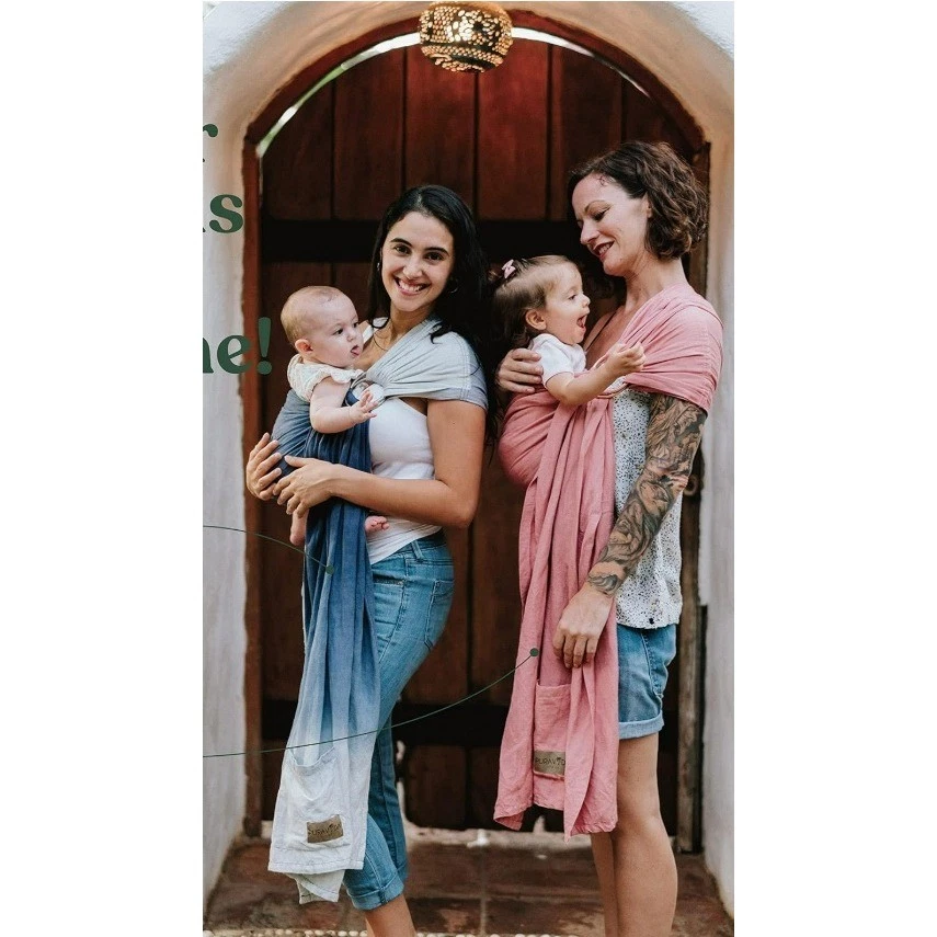 Pura Vida Slings Baby Wrap Carrier Ombre Blue Bamboo Linen Blend Pocket