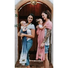 Pura Vida Slings Baby Wrap Carrier Ombre Blue Bamboo Linen Blend Pocket