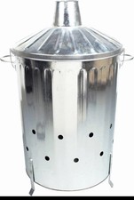 90 Litre Extra Large Galvanised Metal Incinerator Fire Burning with Lid