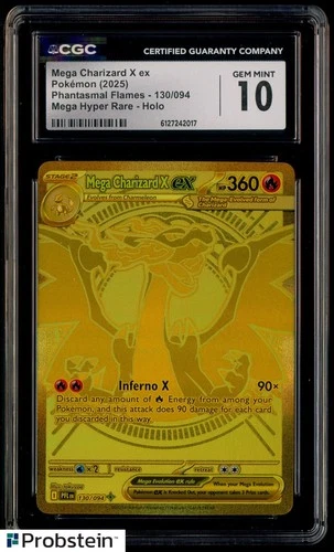 2025 Pokemon Phantasmal Flames Mega Hyper Rare #130 Mega Charizard X ex CGC 10