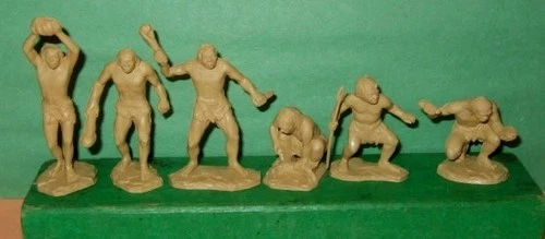 1950s Mint Set 6 Marx MATCHING TAN CAVEMEN to Prehistoric Times Dinosaur Playset