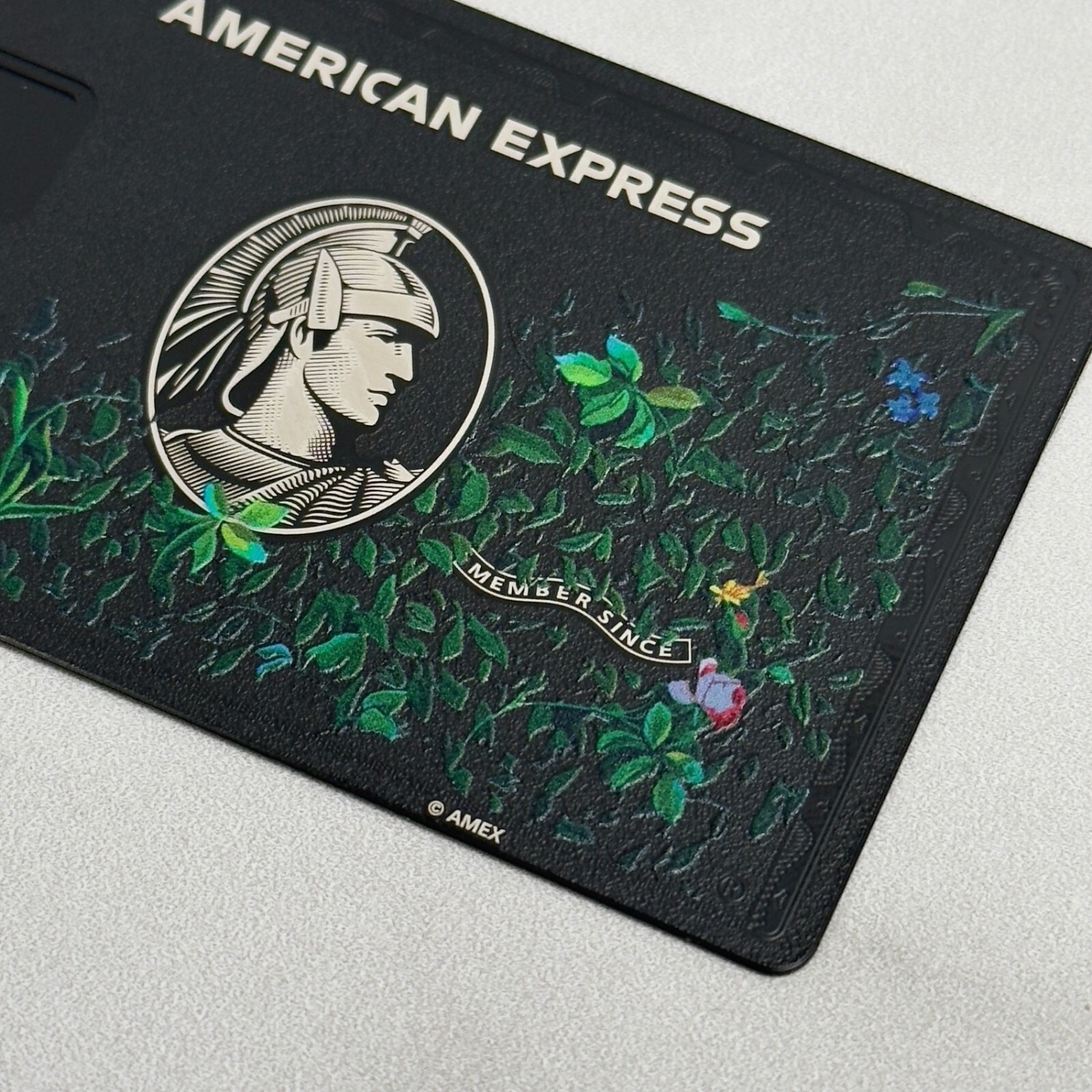 Customized Centurion AMX Floral Black Metal Card Design with Small & Big Chip