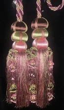 Curtain Tie Backs Pink Grn 2 Tassels 27”L W/detailed cord 9”L Tassel Only