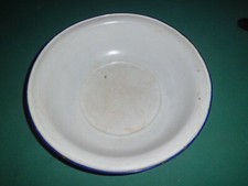 Alte Emaille Sch&uuml;ssel  &Oslash; 36 cm K&uuml;chensch&uuml;ssel wei&szlig; blauer Rand Pflanzgef&auml;&szlig; Deko