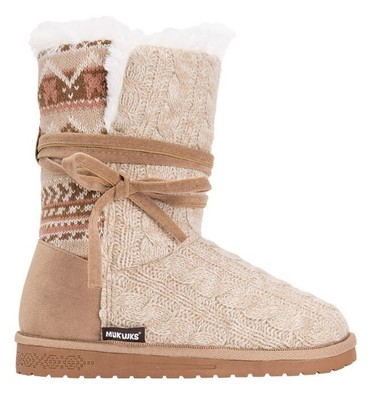 Muk Luks Womens Clementine Brown Cable Knit Faux Fur Snow Boots