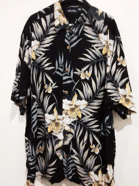 PURITAN Shirt Mens Size Large Button Up Hawaiian Shirt Flower Collar Party