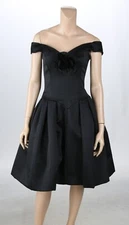 Victor Costa Vintage 90s Black Satin Off Shoulder Cocktail Party Dress size 2