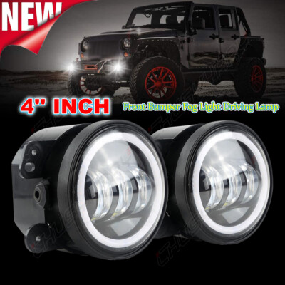 Pair 4'' Inch Round LED Fog Lights Driving Lamps Halo for Jeep Wrangler JK TJ LJ