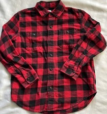 Gap Kids Boys Buffalo Plaid Check Flannel Shirt Medium Regular Red Black Plaid
